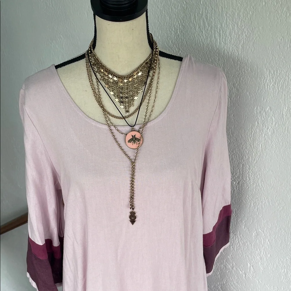 Free People NWT Manda Cotton Midi Dress Lilac Pink has Pockets‎ Oversized Small